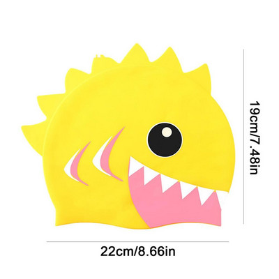 Cască de înot din silicon pentru copii, impermeabilă, confortabilă, pentru îngrijirea părului, șapcă de înot pentru copii, șapcă de înot elastică cu rechin din desene animate, șapcă de scufundări