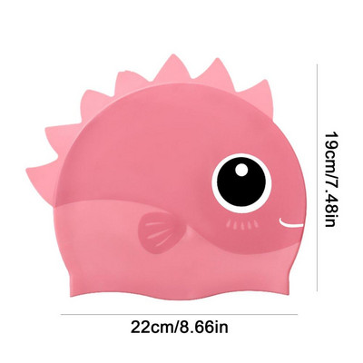 Cască de înot din silicon pentru copii, impermeabilă, confortabilă, pentru îngrijirea părului, șapcă de înot pentru copii, șapcă de înot elastică cu rechin din desene animate, șapcă de scufundări
