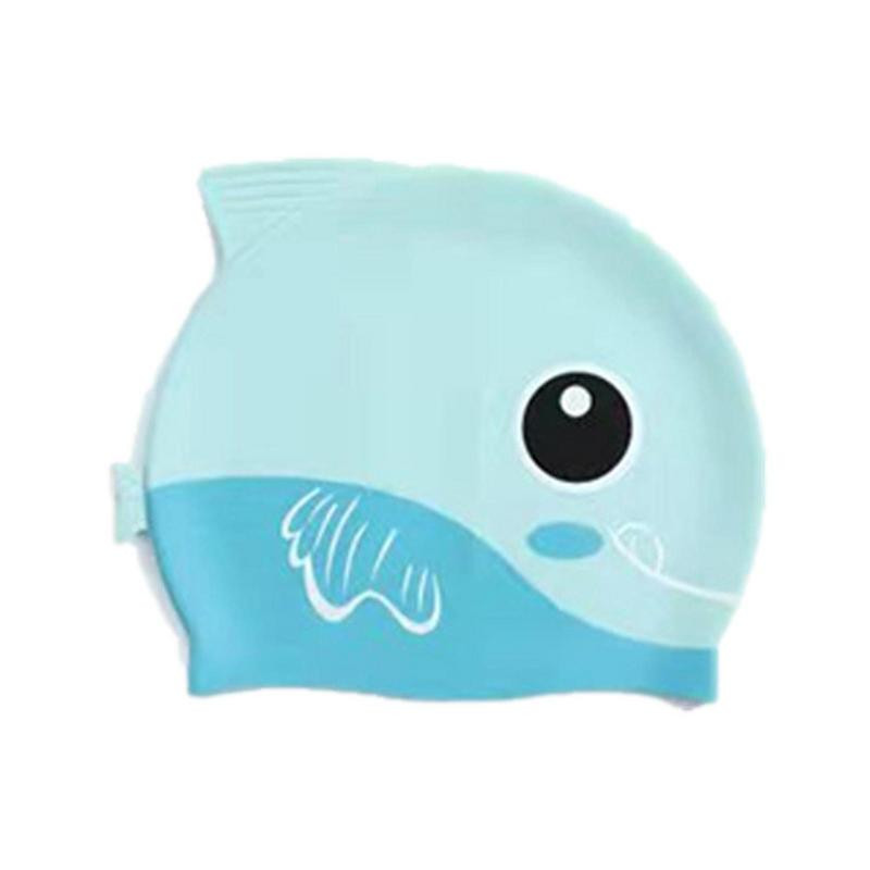 Cască de înot din silicon pentru copii, impermeabilă, confortabilă, pentru îngrijirea părului, șapcă de înot pentru copii, șapcă de înot elastică cu rechin din desene animate, șapcă de scufundări