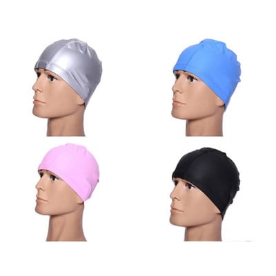 PU материал плувна шапка Силиконова шапка Водоустойчива еластична плувна шапка със свободен размер за мъже и жени 5 цвята супер лека B43001