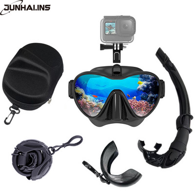 Wet Gopro Mount Μάσκα κατάδυσης χαμηλού όγκου Tempered Glass Μάσκα κατάδυσης τύπου J Σετ μάσκα κατάδυσης με αναπνευστήρα με βάση κάμερας μαύρο