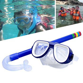 Child Diving Snorkeling Mask Swimming Scuba Total Dry Snorkel and Mask Glass Lens PVC 4 Color Child Diving Glass New