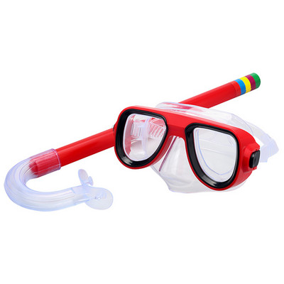 Child Diving Snorkeling Mask Swimming Scuba Total Dry Snorkel and Mask Glass Lens PVC 4 Color Child Diving Glass New