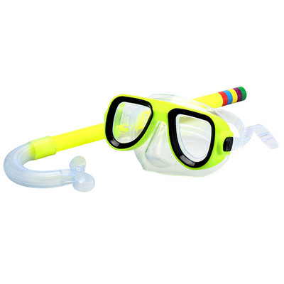 Child Diving Snorkeling Mask Swimming Scuba Total Dry Snorkel and Mask Glass Lens PVC 4 Color Child Diving Glass New
