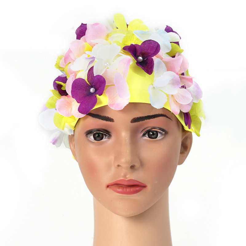 Șepci de baie pentru fete, cu flori, pălărie de înot, accesorii cu perle, șapcă de înot pentru femei, șapcă de baie pentru femei, șapcă de înot pentru adulți, șapcă de baie pentru femei