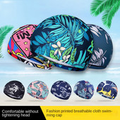 Moodne Ujumismüts Meeste Naiste Lilletrükiga pikkade juustega Spordibasseini ujumismüts Elastne Nailonist Turban Sport Ujumistarvikud