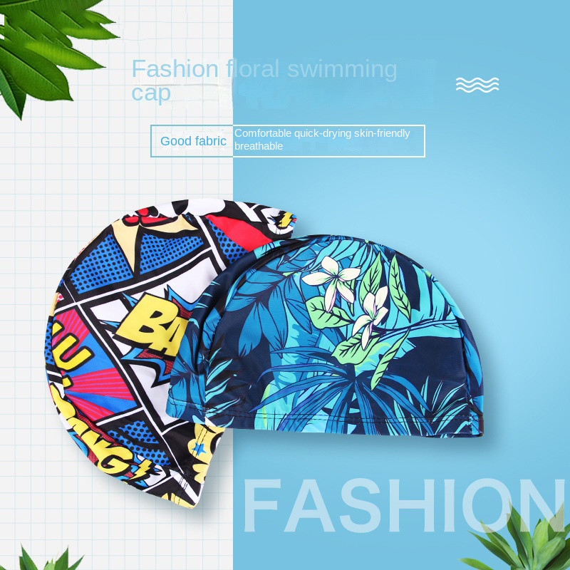Moodne Ujumismüts Meeste Naiste Lilletrükiga pikkade juustega Spordibasseini ujumismüts Elastne Nailonist Turban Sport Ujumistarvikud