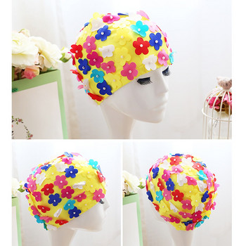 Шапка за плуване с цветя Модна шапка за плуване с цветни перли с венчелистчета с дълга и къса коса Чиста ръчно изработена триизмерна перлена шапка с цветя