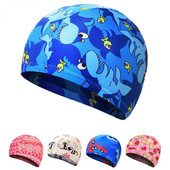 Nyomtatott úszósapka textil fejfedő gyermekkényelmes fülvédők, fiúk és lányok meleg tavaszi sportfelszerelések gyerekeknek