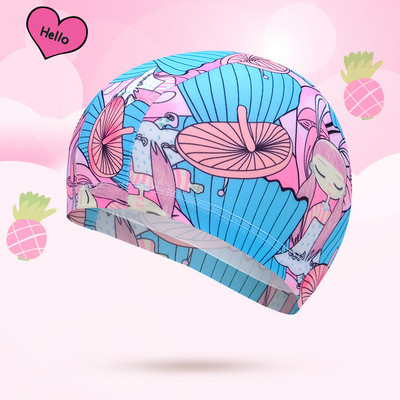 Nyomtatott úszósapka textil fejfedő gyermekkényelmes fülvédők, fiúk és lányok meleg tavaszi sportfelszerelések gyerekeknek