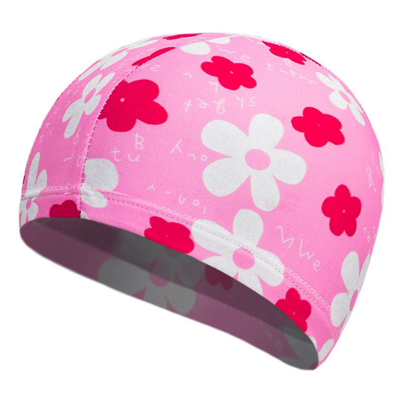 Nyomtatott úszósapka textil fejfedő gyermekkényelmes fülvédők, fiúk és lányok meleg tavaszi sportfelszerelések gyerekeknek