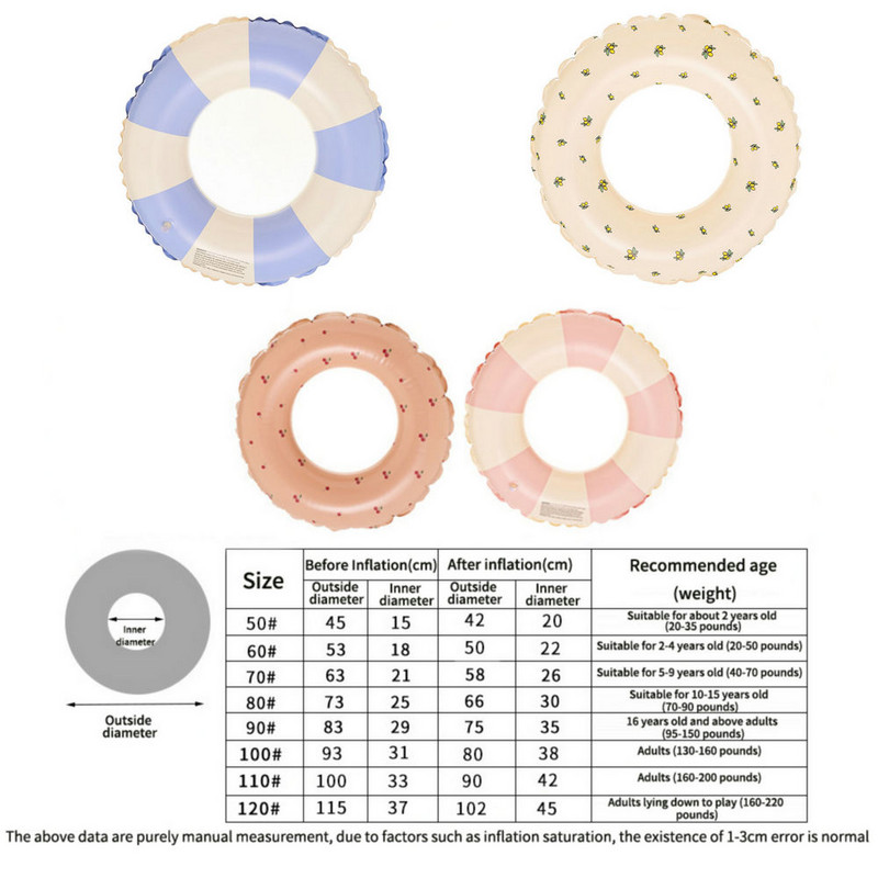 Täispuhutavad ujumistorud, paksendatud suvise triibuga basseini ujukid, torud väljas rand, laste ujumisrõngas, pidu veespordi mänguasjad