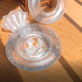 Felfújható baba úszógyűrű háttámlával átlátszó flitteres medence vízcső gyerekeknek úszóüléses úszókör nyári medencejátékok