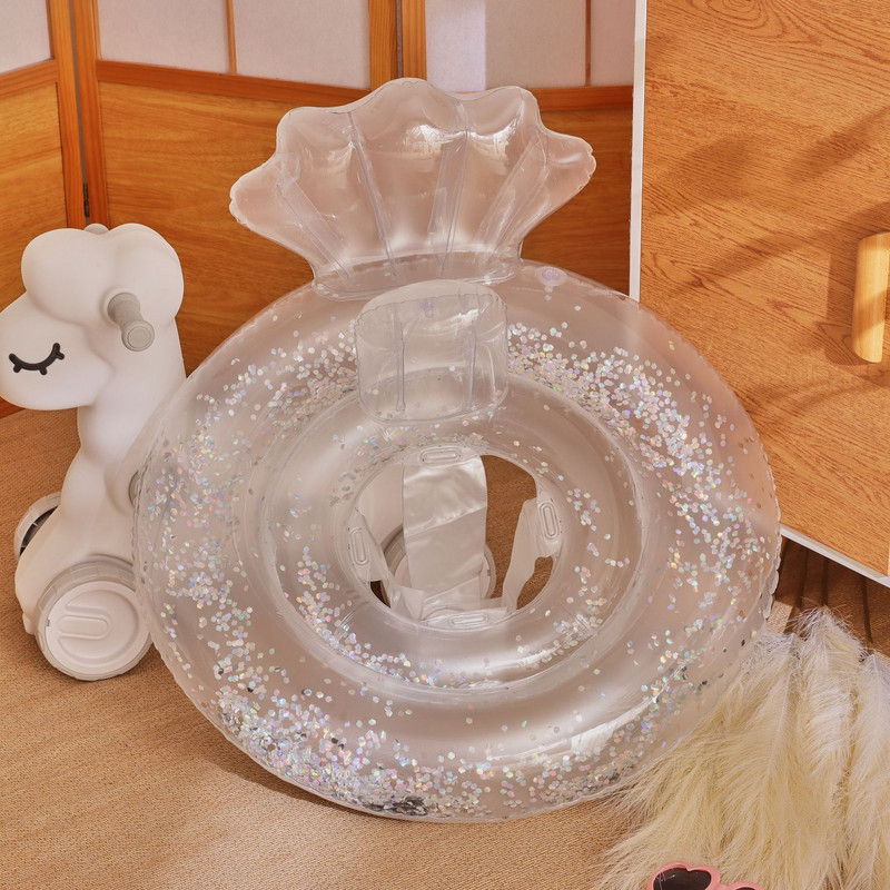 Felfújható baba úszógyűrű háttámlával átlátszó flitteres medence vízcső gyerekeknek úszóüléses úszókör nyári medencejátékok