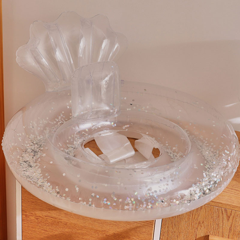 Felfújható baba úszógyűrű háttámlával átlátszó flitteres medence vízcső gyerekeknek úszóüléses úszókör nyári medencejátékok