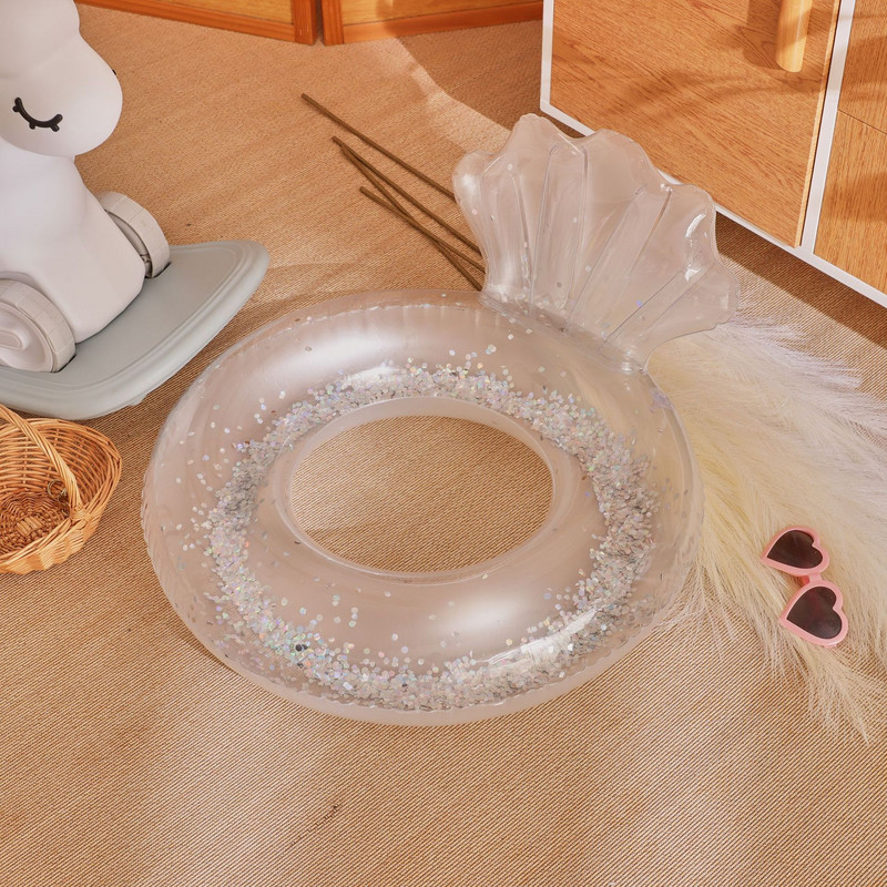 Felfújható baba úszógyűrű háttámlával átlátszó flitteres medence vízcső gyerekeknek úszóüléses úszókör nyári medencejátékok