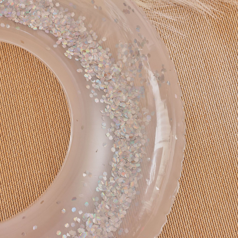 Felfújható baba úszógyűrű háttámlával átlátszó flitteres medence vízcső gyerekeknek úszóüléses úszókör nyári medencejátékok