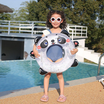 Надуваема тръба за плуване в басейн Сладка панда Прозрачен пръстен за плуване с дръжка за деца Удебелена водна забавна играчка Плуващи обиколки Ново
