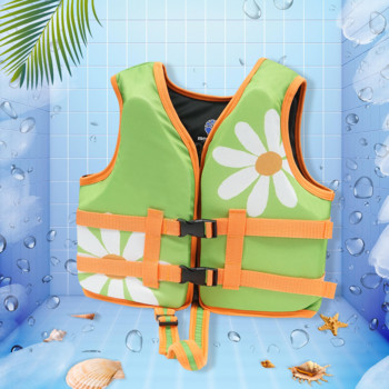 Megartico 2-6 годишна детска жилетка за плуване Зелена спасителна жилетка с флорален принт за деца Преносима бебешка плаваща жилетка