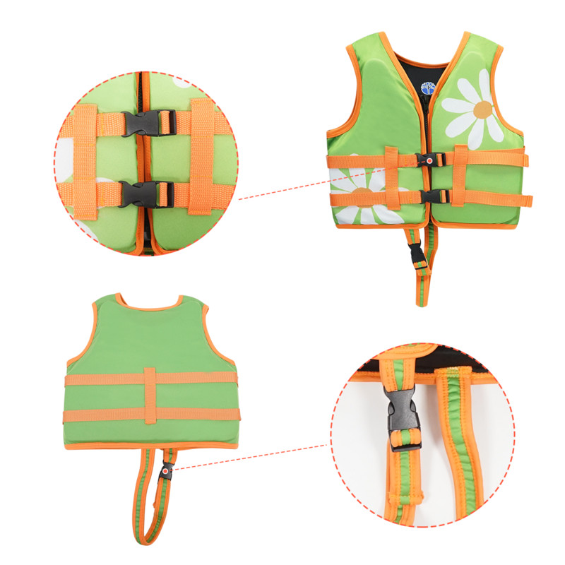 Megartico 2-6-aastane laste ujumisvest Roheline lilleprinteriga päästevest lapsele Tõmblukuga kaasaskantav beebi ujuvvest