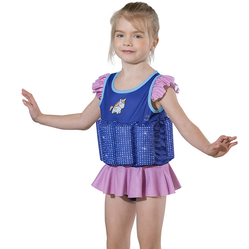 Megartico Vestă de salvare pentru înot pentru fete Desene animată pentru copii cu imprimeu cu unicorn cu volane Vestă de flotabilitate Float Bebeluș Caiac Piscina Plajă Costum de baie 2-6 ani