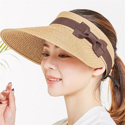 Pălării de vară pentru femei Tenis feminin Vizor Pălării confortabile cu boruri late cu fundă Pălărie de soare pentru plajă în aer liber Pălărie de paie