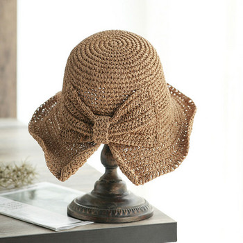 Καλοκαιρινό καπέλο με γείσο και φιόγκο Καλοκαιρινό καπέλο με φαρδύ γείσο, ψάθινο καπέλο ηλίου, καλοκαιρινό καπέλο παραλίας για γυναίκες ASD88