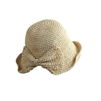 Лятна шапка с периферия и лък Лятна шапка Сгъваема широка периферия Флопи сламена шапка за слънце Лятна плажна шапка за жени Момиче ASD88
