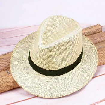 Ανδρικό Ψάθινο Καπέλο Παναμά Χειροποίητο Καουμπόικο Καπέλο Summer Beach Sunhat Travel Beach