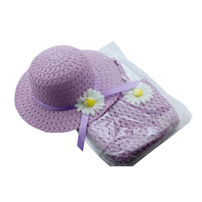 Gėlėta saulės šiaudinė kepurė su rankine Paplūdimio kostiumėliu vaikiška paplūdimio kepurė Nešiojama vasaros kepurė nuo saulės lauko jojimo piniginės rinkiniai su 2 rankenomis