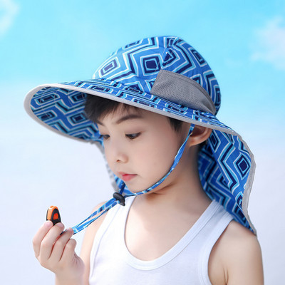 UPF 50+Kids Bucket Sun Hat UV Sun Protection Hats Children Beach Caps Summer Play Hat With Neck Flap