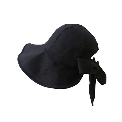 Női pamut nyári kender vödörsapka napvédő sapka strand szabadtéri elegáns, masnis összecsukható napkalap légáteresztő fejfedő