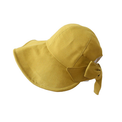 Női pamut nyári kender vödörsapka napvédő sapka strand szabadtéri elegáns, masnis összecsukható napkalap légáteresztő fejfedő