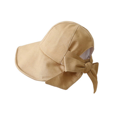 Női pamut nyári kender vödörsapka napvédő sapka strand szabadtéri elegáns, masnis összecsukható napkalap légáteresztő fejfedő