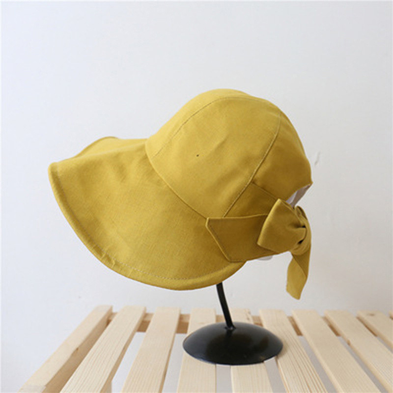Női pamut nyári kender vödörsapka napvédő sapka strand szabadtéri elegáns, masnis összecsukható napkalap légáteresztő fejfedő