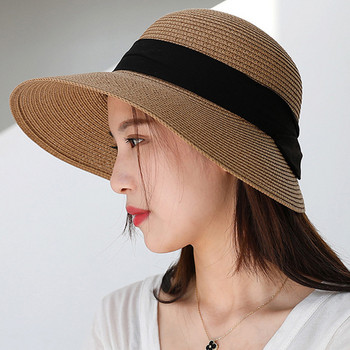 Модни дамски летни слънчеви шапки с широки странични дамски плажни сламени шапки с темперамент на сламени шапки на открито за момичета, дамски празнични слънчеви шапки
