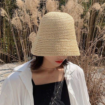 Дамска ръчно тъкана кофа рибарска шапка Женска сламена плажна шапка Висококачествени спортни ваканционни летни слънцезащитни шапки за жени