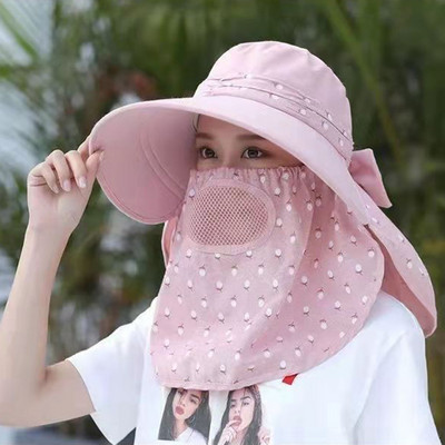 Moteriška skrybėlė nuo saulės Moteriška vasarinė skrybėlė Apsauga veidui Kepurė nuo saulės Visoms rungtynėms vasaros kepurė su dideliais ratlankiais Anti-ultravioletinės dviračių paplūdimio kepurės