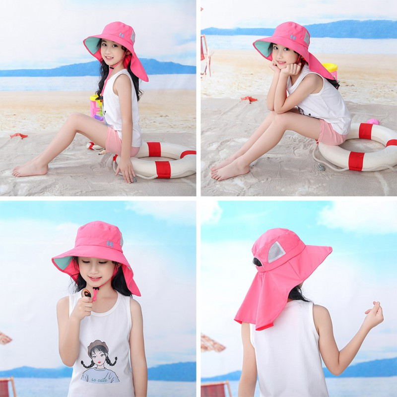 Pălărie de soare pentru copii Şapcă cu găleată cu boruri late Pălărie de plajă de vară pentru copii Fete Băieţi Pălării de soare de călătorie în aer liber Şapci de pescar casual