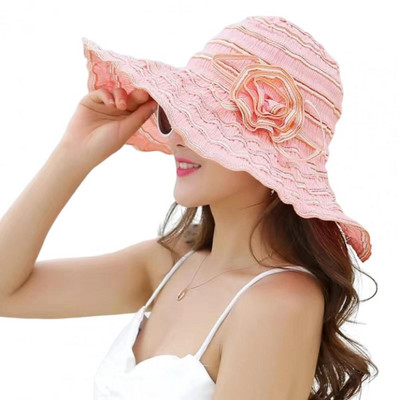 „Floppy 2022“ naujos mados moterų skrybėlė Korėjos stiliaus su gėlėmis, supakuojama didelė plataus krašto skrybėlė nuo UV spindulių reguliuojama moteriška skrybėlė nuo saulės