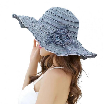 „Floppy 2022“ naujos mados moterų skrybėlė Korėjos stiliaus su gėlėmis, supakuojama didelė plataus krašto skrybėlė nuo UV spindulių reguliuojama moteriška skrybėlė nuo saulės