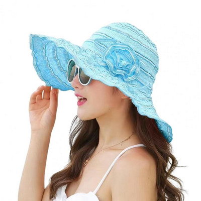 „Floppy 2022“ naujos mados moterų skrybėlė Korėjos stiliaus su gėlėmis, supakuojama didelė plataus krašto skrybėlė nuo UV spindulių reguliuojama moteriška skrybėlė nuo saulės