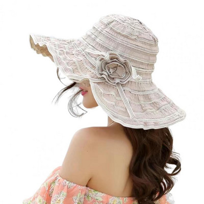 „Floppy 2022“ naujos mados moterų skrybėlė Korėjos stiliaus su gėlėmis, supakuojama didelė plataus krašto skrybėlė nuo UV spindulių reguliuojama moteriška skrybėlė nuo saulės