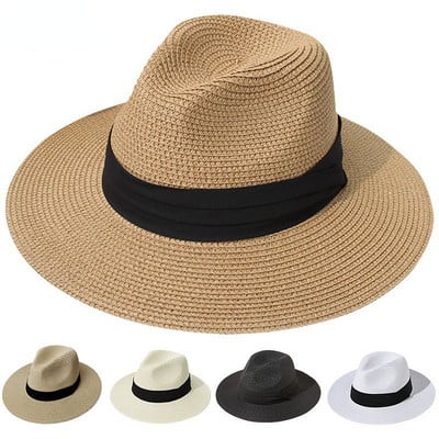 Лятна шапка Панамска сламена шапка Британска цилиндър Мъже и жени Сгъваем сенник Плажна шапка Слънцезащитна шапка