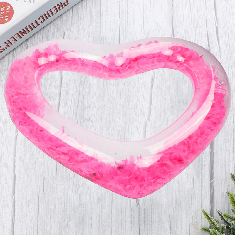 Inel de înot 1 buc. Inel de înot umflat din PVC, umplut cu transparent, în formă de inimă, pentru plajă