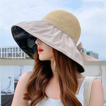 Καλοκαιρινό καπέλο με μεγάλο γείσο για γυναίκες Διχτυωτό πλεκτό θόλο Anti UV 50+ Αντηλιακά καπέλα Πτυσσόμενα Καπέλα εξωτερικού χώρου παραλίας Travel Panama Cap