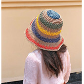 2023. aasta suvine naiste ämbrikübar, õlgedest valmistatud vikerkaarekujuline heegeldatud kokkupandav vanem-laps Panama müts, naiste naiste ranna päikesesirmi müts