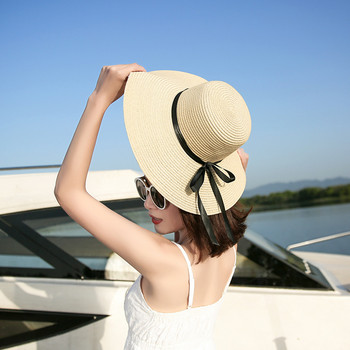 Καλοκαίρι 2023 Ψάθινο καπέλο με μεγάλο γείσο δισκέτα με φαρδύ γείσο ηλιακό καπέλο μικρού φρέσκου παπιγιόν πτυσσόμενα καπέλα παραλίας Νέα καπέλα για γυναίκες