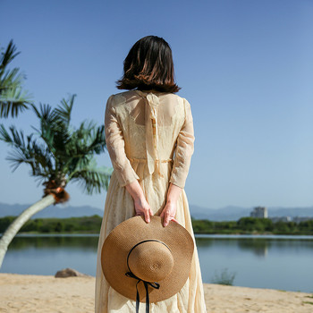 Καλοκαίρι 2023 Ψάθινο καπέλο με μεγάλο γείσο δισκέτα με φαρδύ γείσο ηλιακό καπέλο μικρού φρέσκου παπιγιόν πτυσσόμενα καπέλα παραλίας Νέα καπέλα για γυναίκες