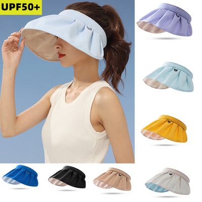 Women`s Summer Anti-ultraviolet Sun Hat Riding Empty Top Cover Face Sun Hat Folding Shell Hat